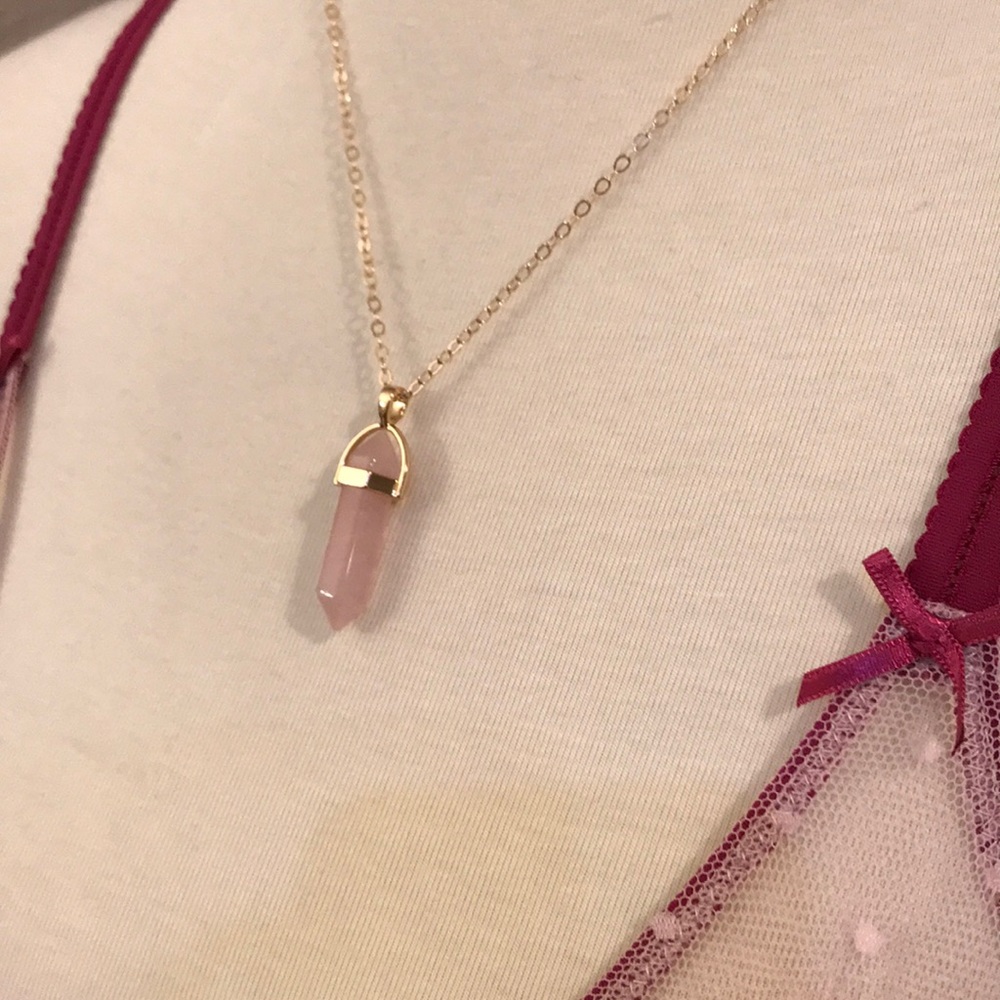 Pink quartz stone necklace - Picture 2 of 4